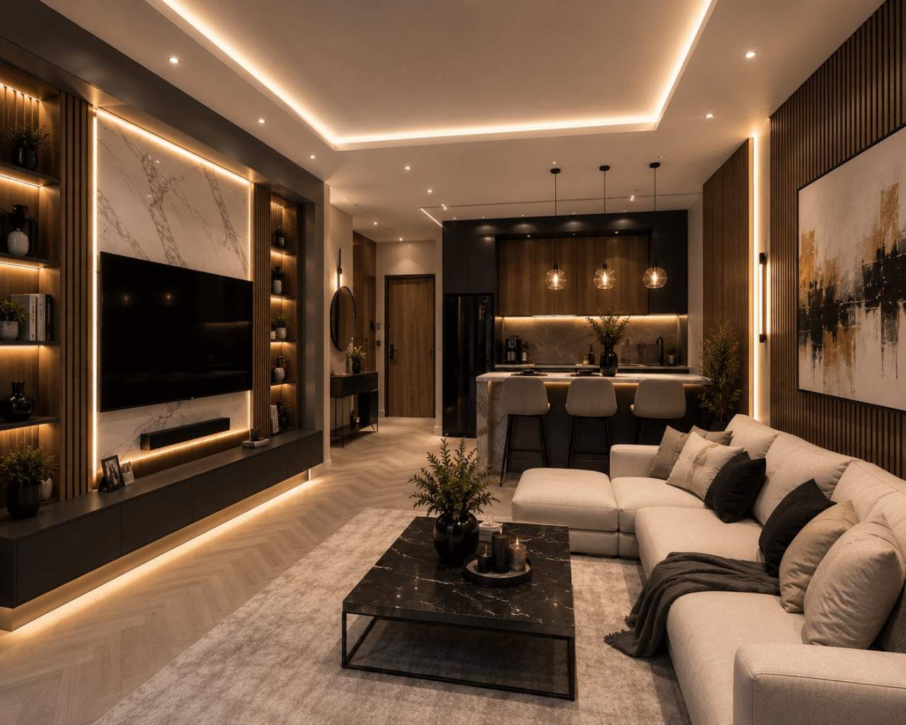 TV wall κρυφός φωτισμός γυψοσανίδα